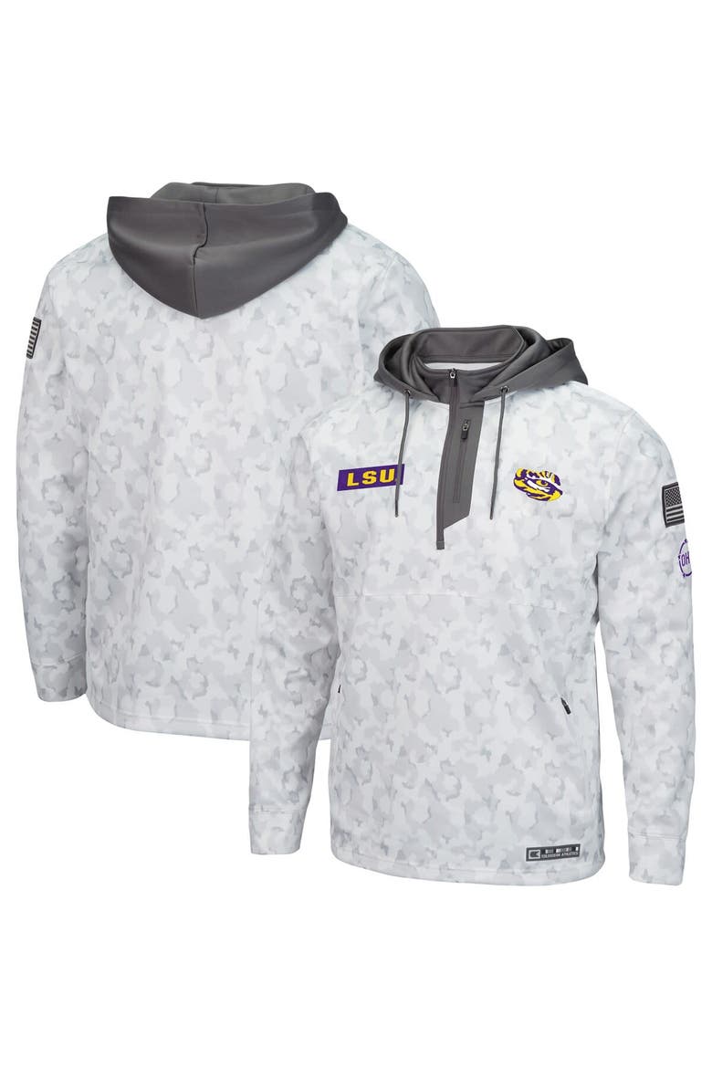 Men's Colosseum Arctic Camo LSU Tigers OHT Military Appreciation Quarter-Zip Hoodie, Main, color, Arctic Camo