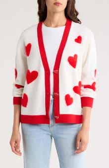 Alice + Olivia Bradley Intarsia Heart Wool Blend Cardigan