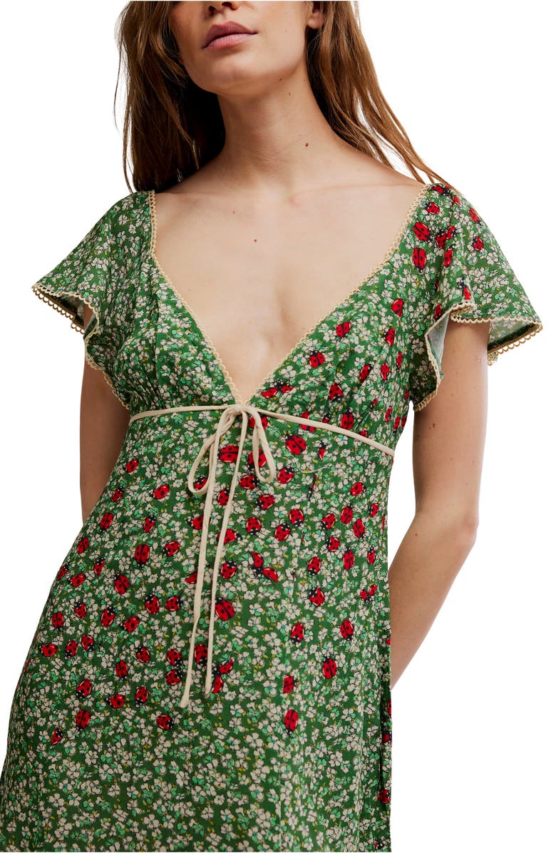 Free People Backroads Floral Flutter Sleeve Mini Sundress, Alternate, color, Forest Combo