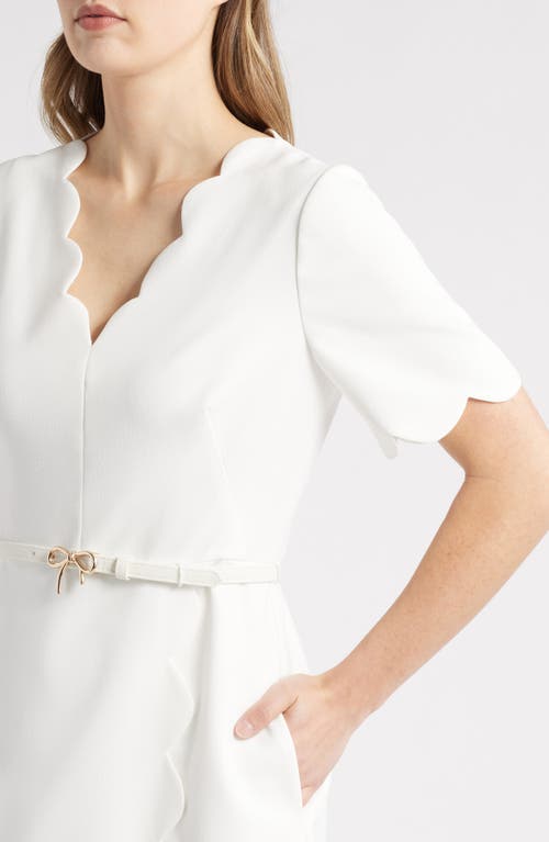 Eliza J Scalloped Short Sleeve A-line Dress In Ivory