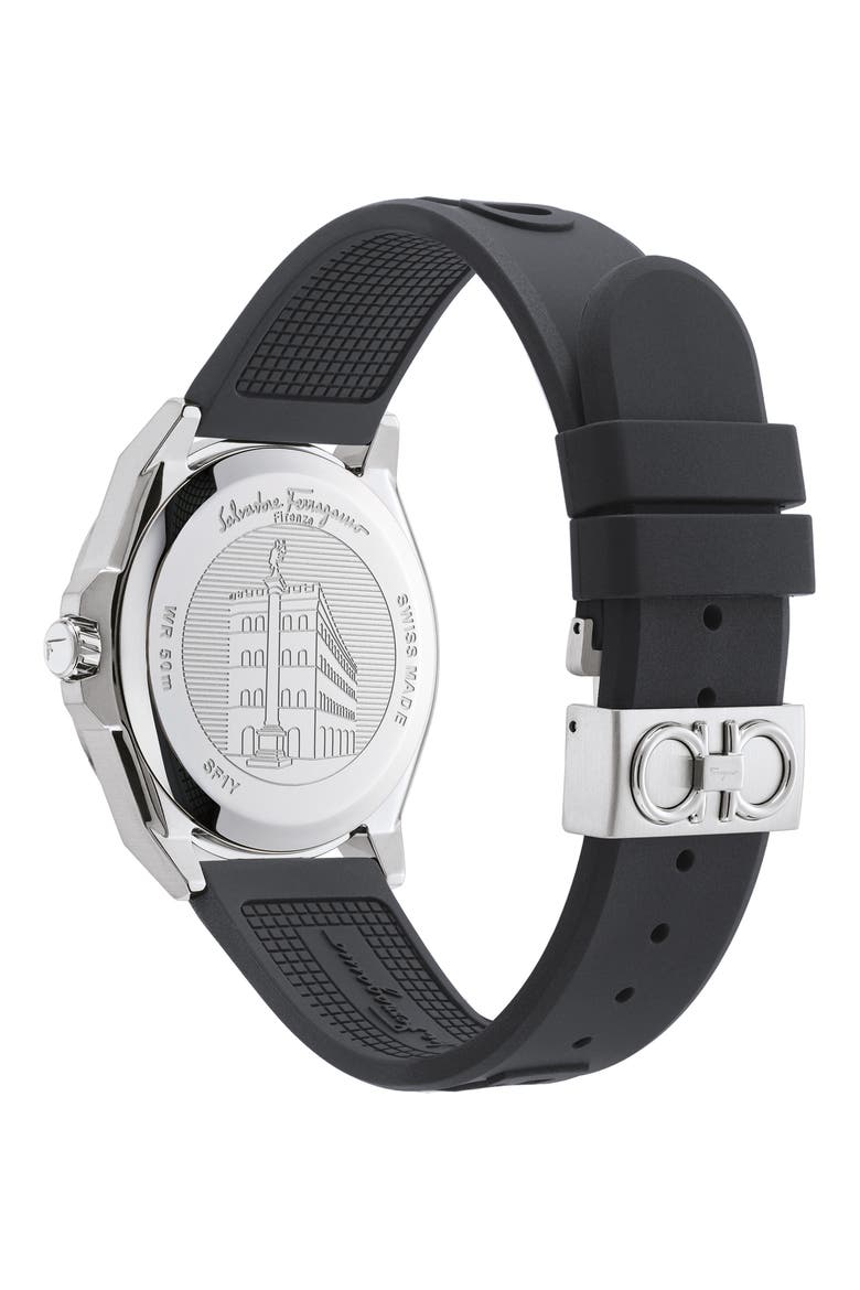 Salvatore Ferragamo Urban Silicon Strap Watch, 43mm, Alternate, color, BLUE/ SILVER