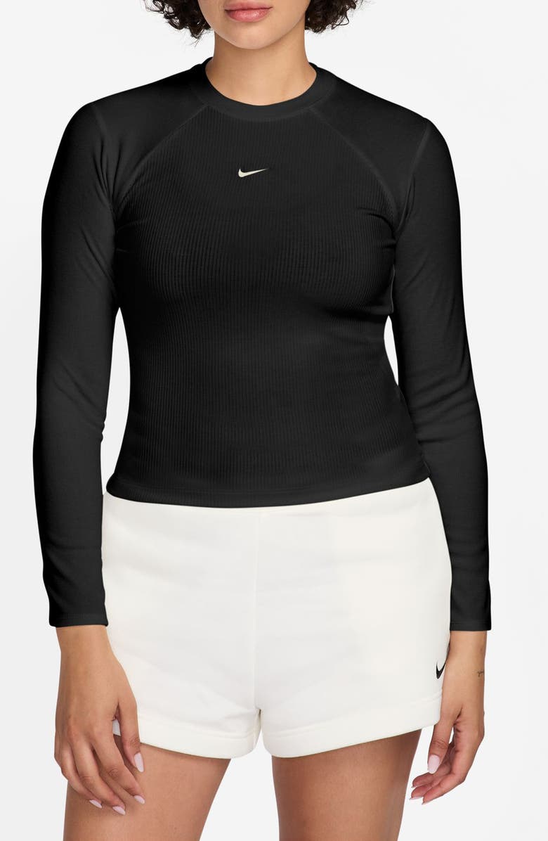 Nike Chill Raglan Sleeve Rib & Jersey Top, Main, color, Black/ Sail