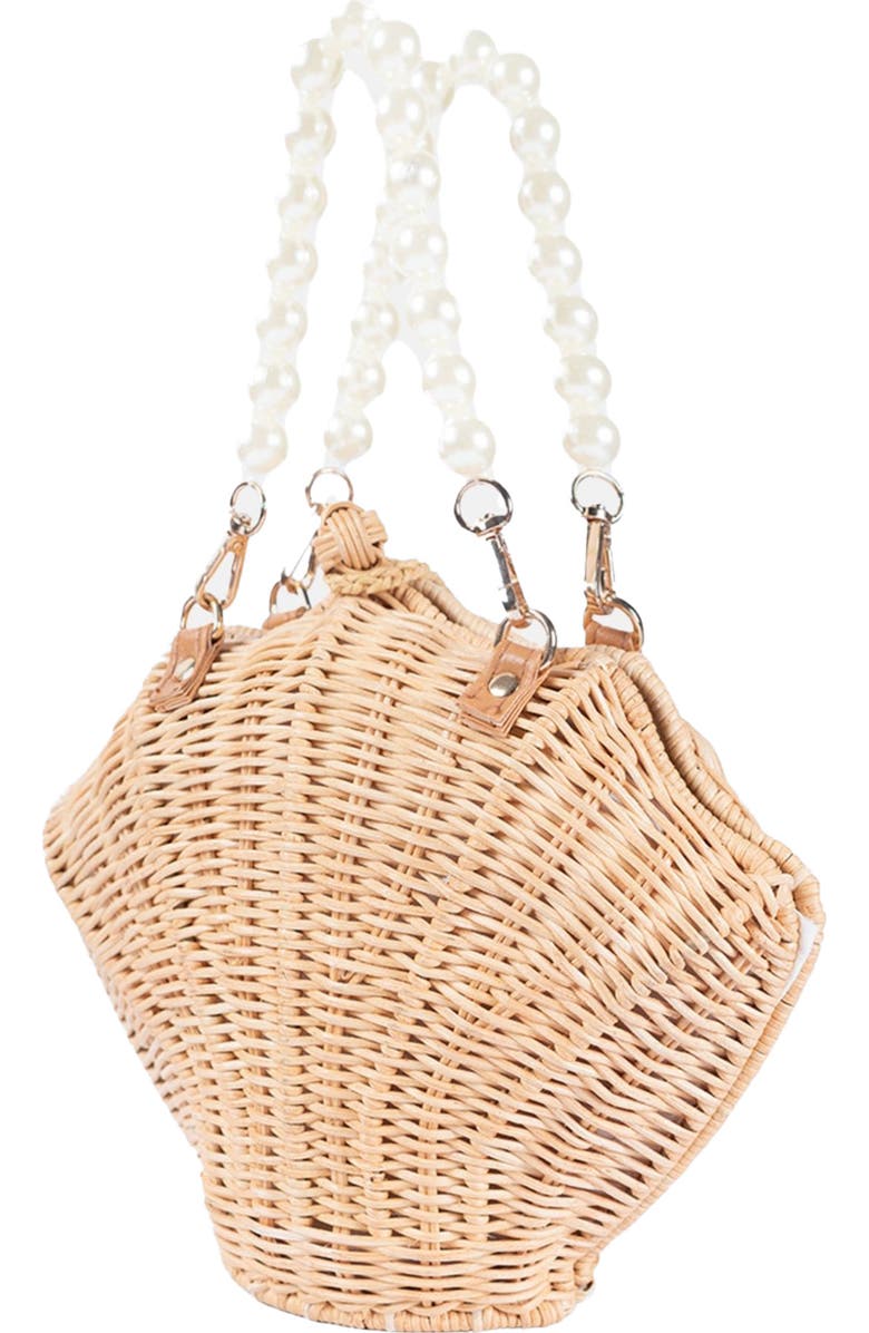 Jelavu Rattan Shell Faux Pearl Top Handle Bag, Alternate, color, Light Natural
