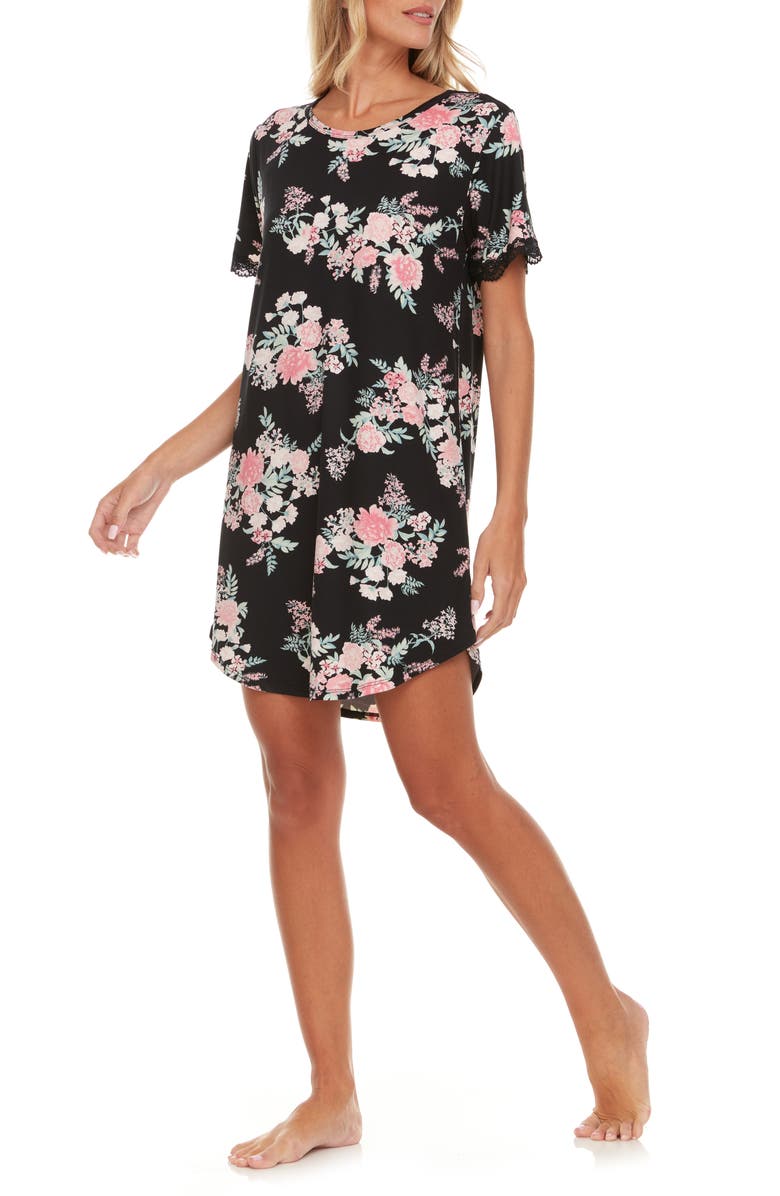 Flora By Flora Nikrooz Kathleen Floral Short Sleeve Nightshirt, Alternate, color,