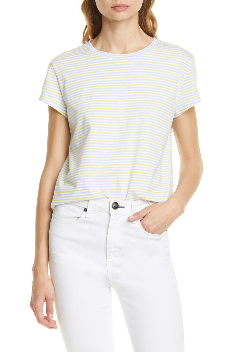 Stripe Shrunken Tee, Main, color, WHITE/ LIGHT BLUE/ YELLOW