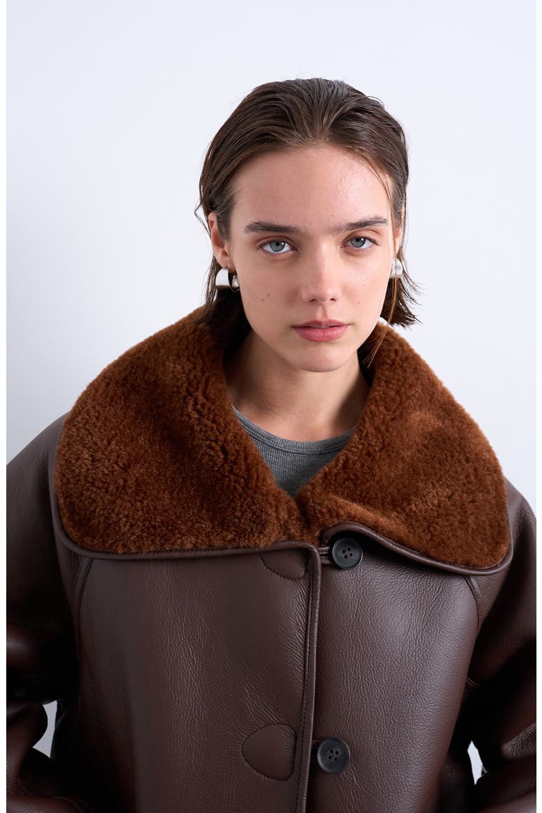 Oversize Reversible Faux Shearling Jacket, Alternate, color, BROWN
