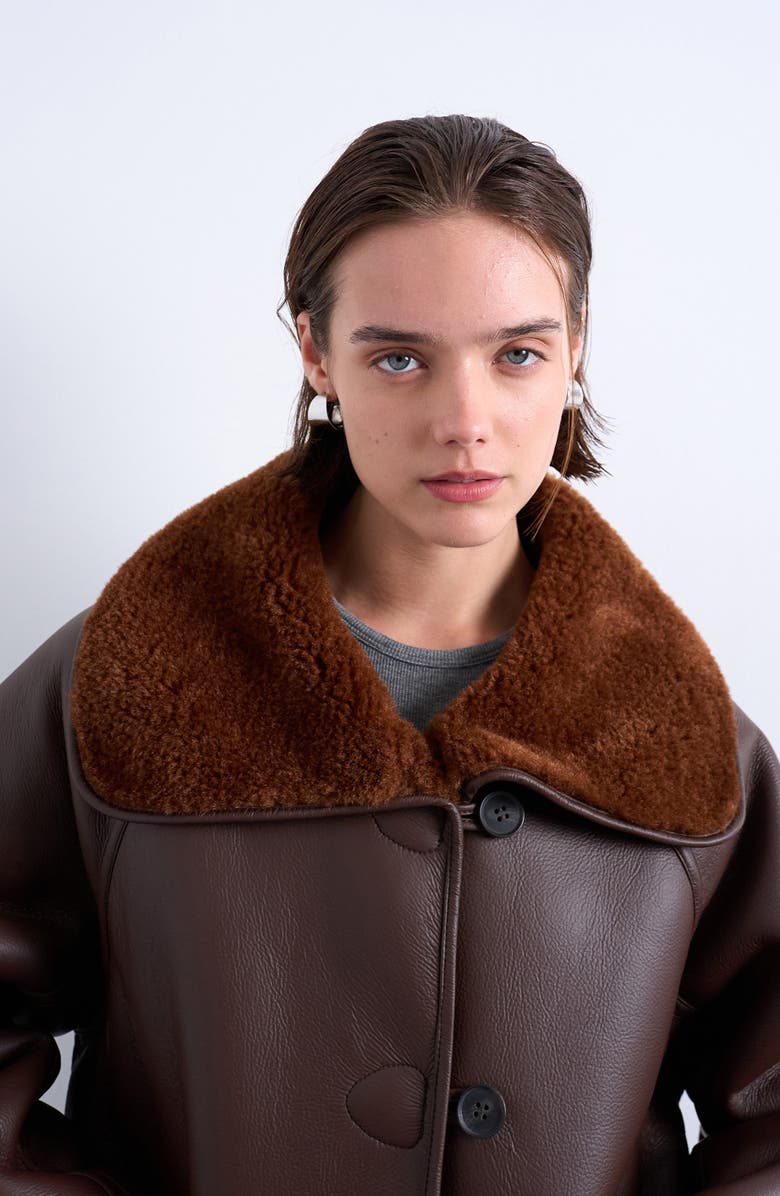 Topshop Oversize Reversible Faux Shearling Jacket, Alternate, color, Brown