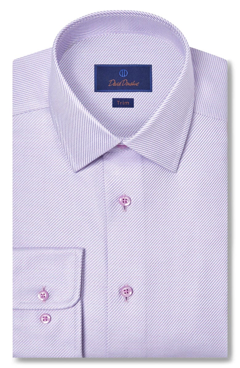 David Donahue Trim Fit Textured Twill Cotton Dress Shirt, Main, color, Berry