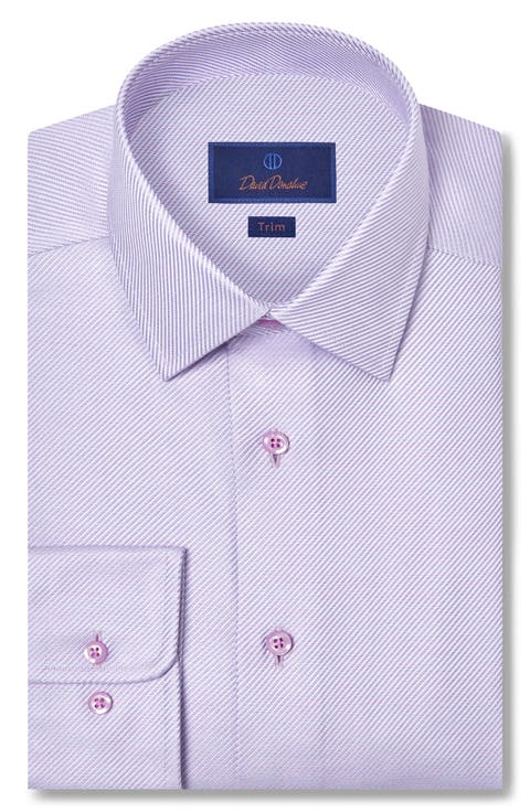 Trim Fit Textured Twill Cotton Dress Shirt