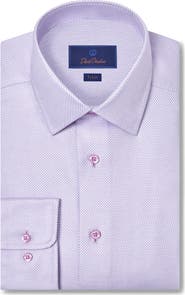 David Donahue Trim Fit Textured Twill Cotton Dress Shirt
