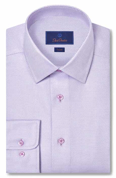 Trim Fit Textured Twill Cotton Dress Shirt