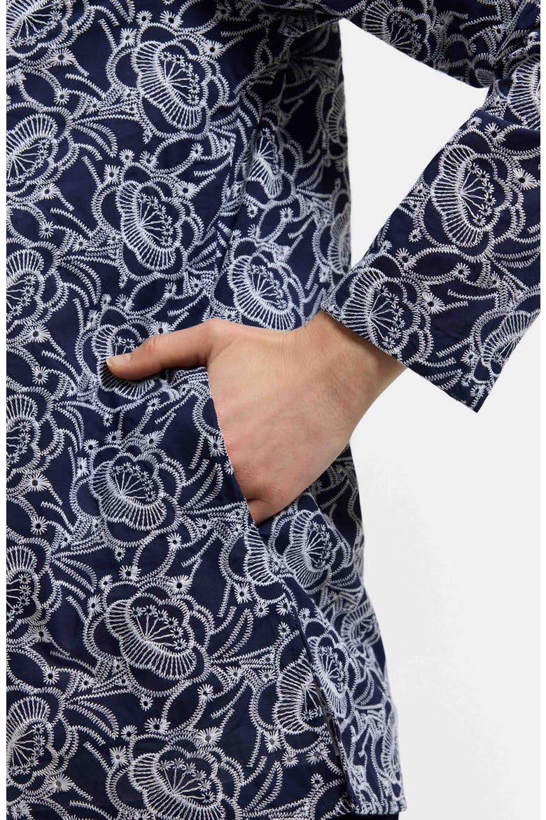 Carolina Floral Embroidered Cotton Button-Up Shirt, Alternate, color, NAVY/WHITE