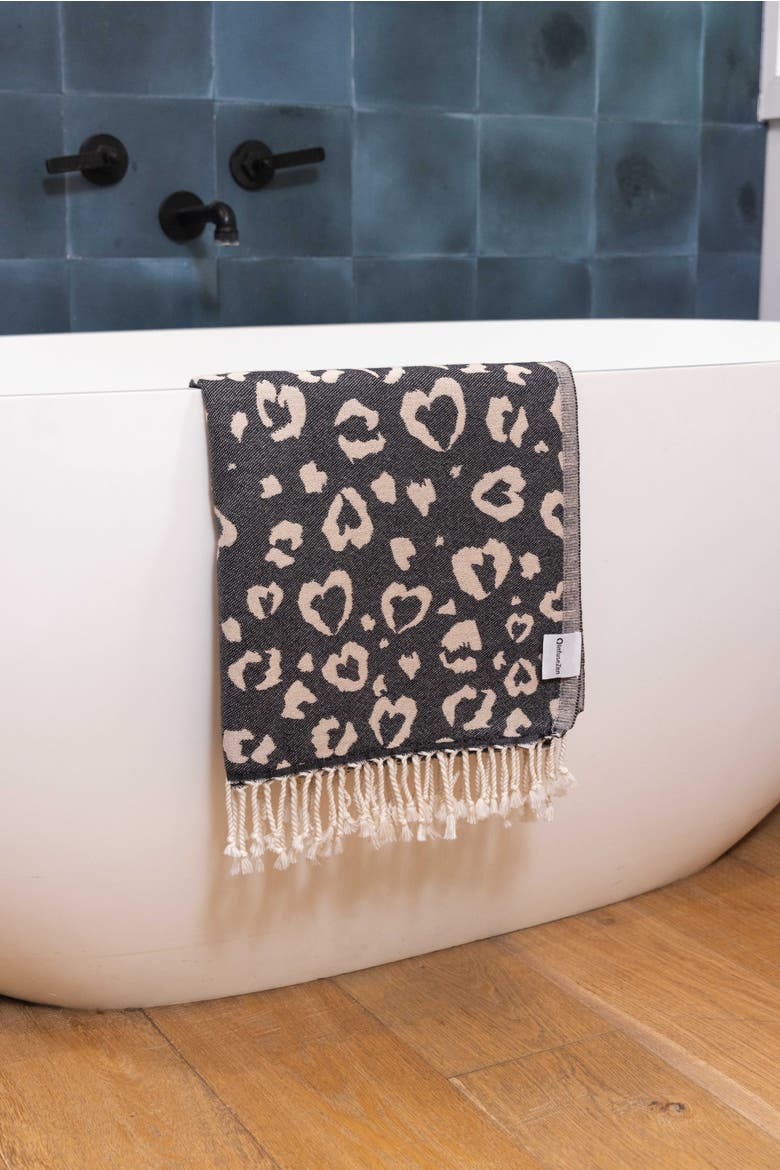Leopard Heart Organic Turkish Towel, Alternate, color, Black