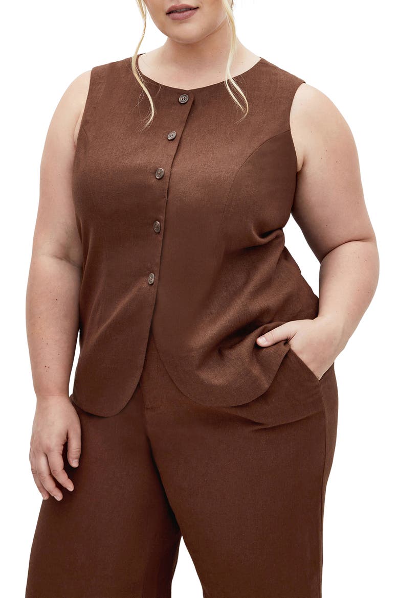 Vivien Linen Blend Vest, Main, color, CHOCOLATE