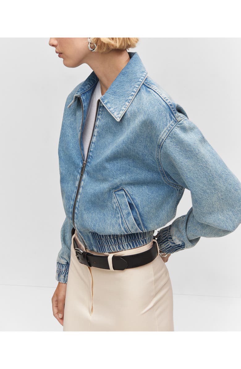 MANGO Crop Denim Bomber Jacket, Alternate, color,