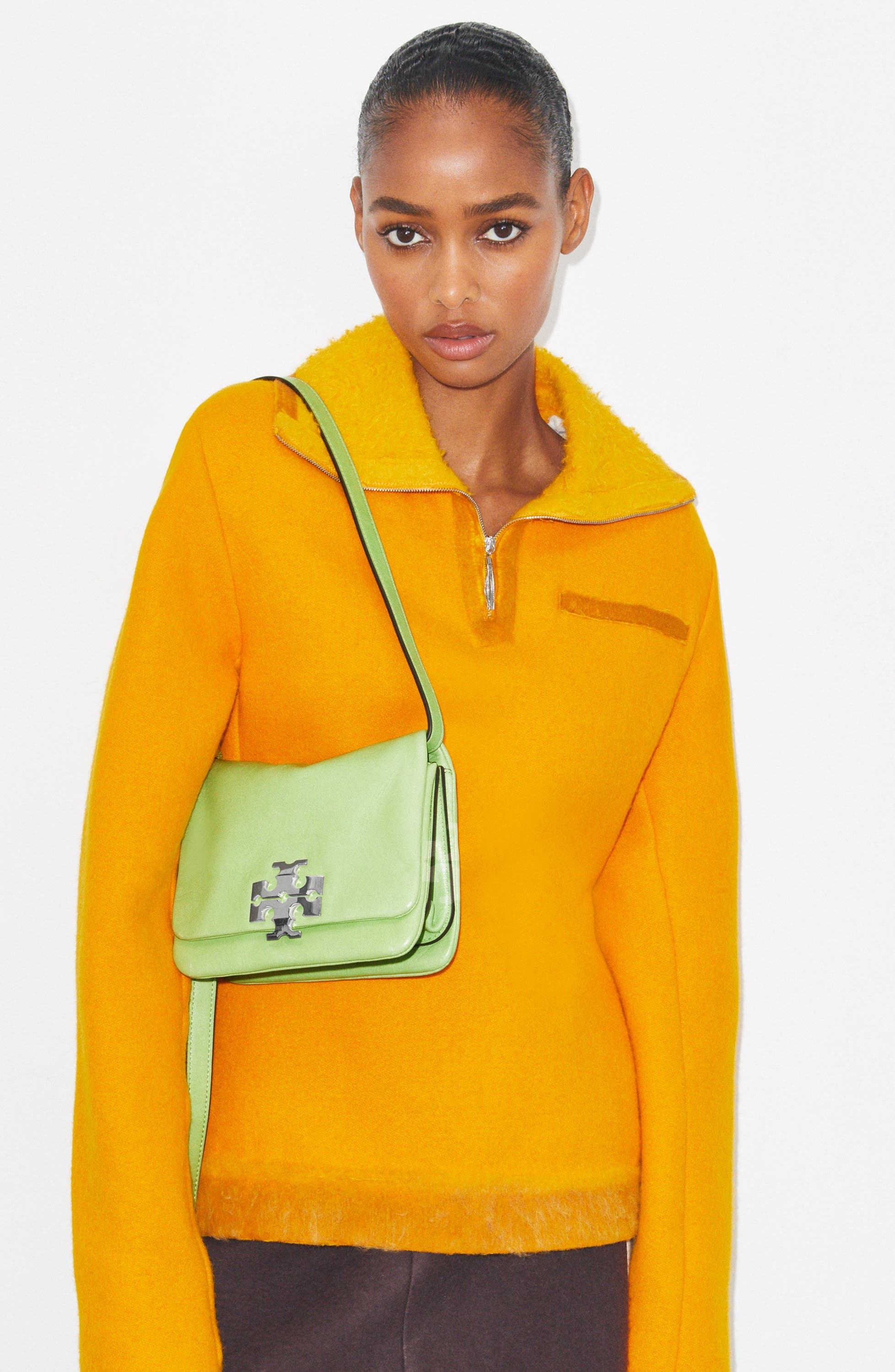 Tory Burch Kira Soft Leather Shoulder Bag, Alternate, color, Celery Juice