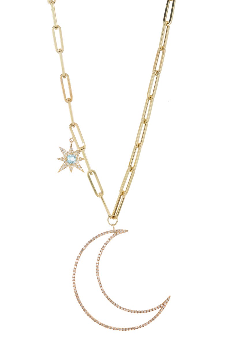 Meira T Diamond & Blue Topaz Moon & Star Pendant Necklace, Main, color, 