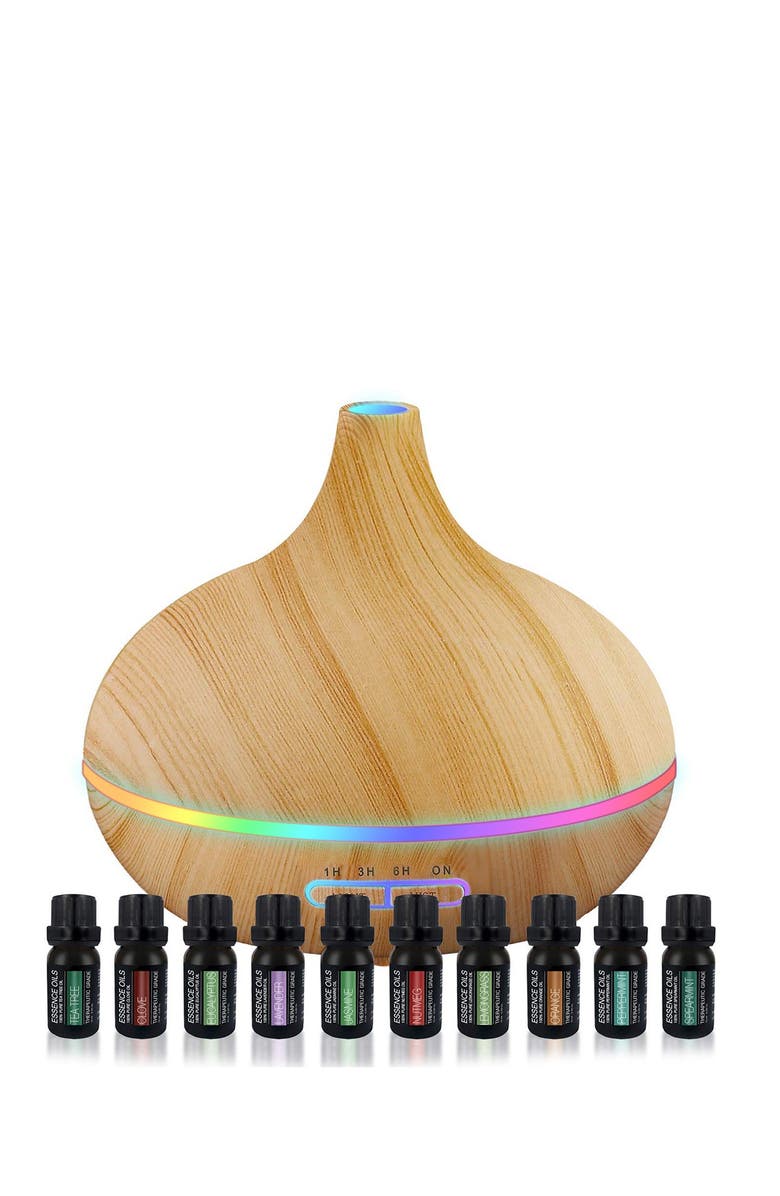 PURE DAILY CARE Ultrasonic Aromatherapy Diffuser & 10-Pack Pure 400ml Essential Oils, Main, color,