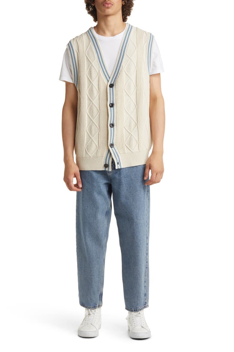 Oversize Cable Knit Cotton Blend Vest, Alternate, color, IVORY DOVE