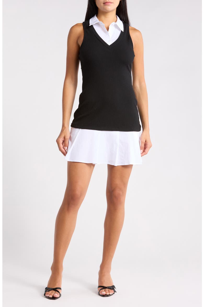 Collared Pleated Layered Dress, Main, color, BLACK WHITE