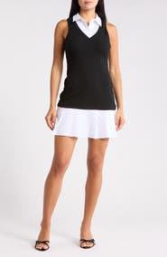 Madden Girl Collared Pleated Layered Dress