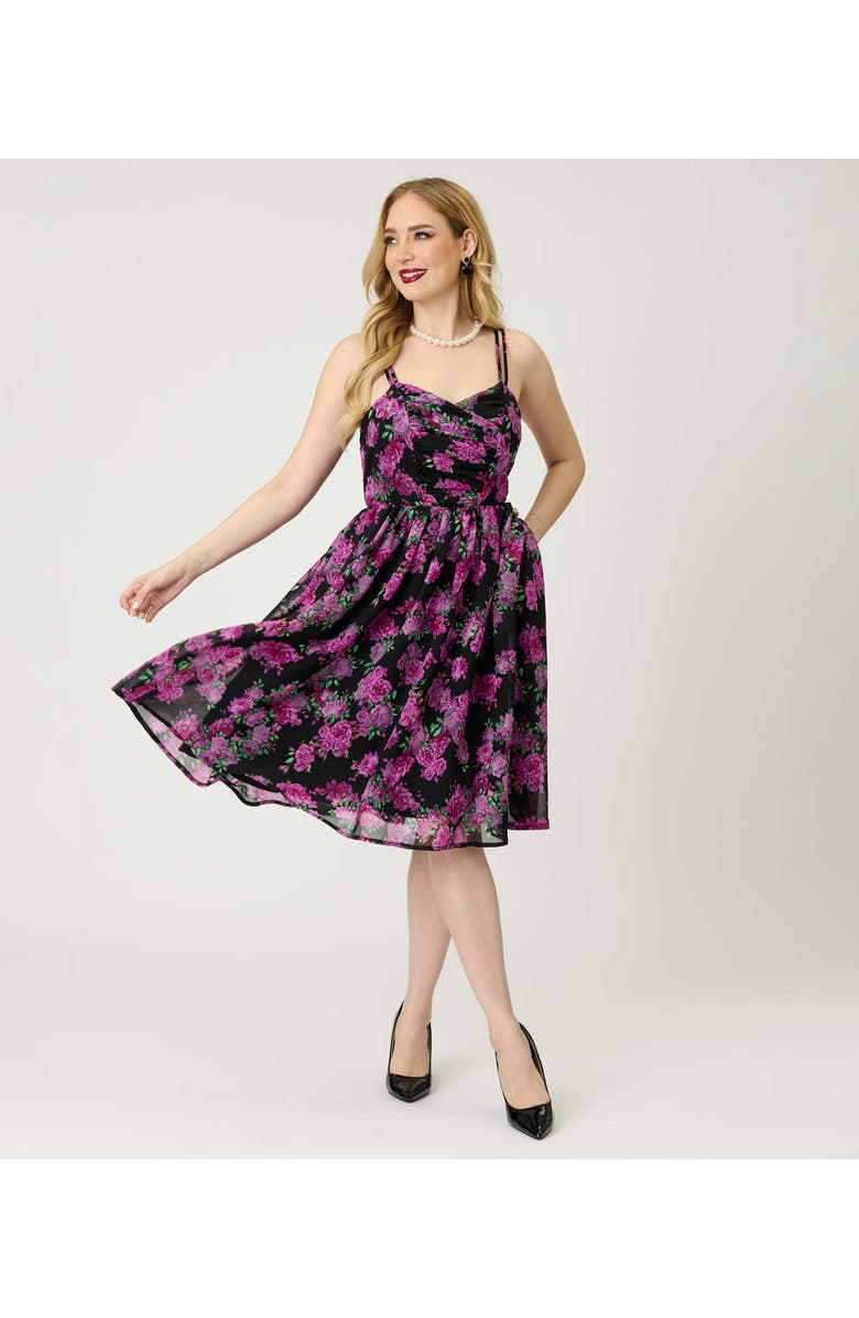 Unique Vintage Reed Swing Dress, Main, color, Black & Purple Floral