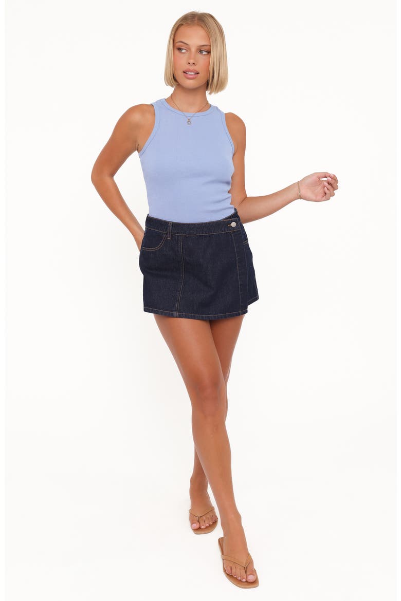 Evanna Denim Wrap Miniskort, Alternate, color, DARK WASH