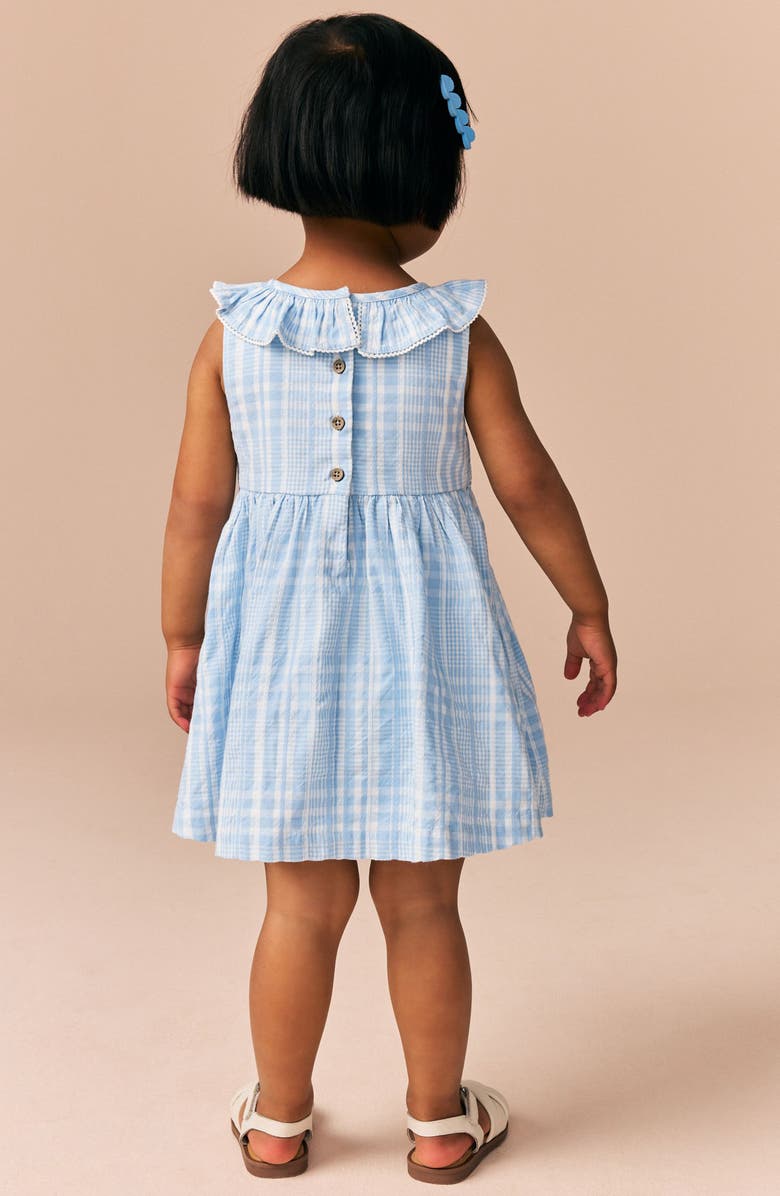 NEXT Kids' Stripe Embroidered Shirred Cotton Dress, Alternate, color, Blue