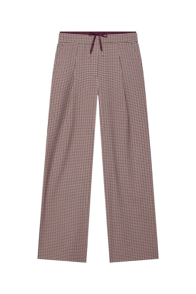 Checked Contrast Waist Wide Leg Trousers, Alternate, color, Burgundy