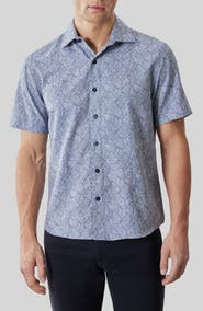 Robert Barakett Kazuki Leaf Print Short Sleeve Cotton Button-Up Shirt