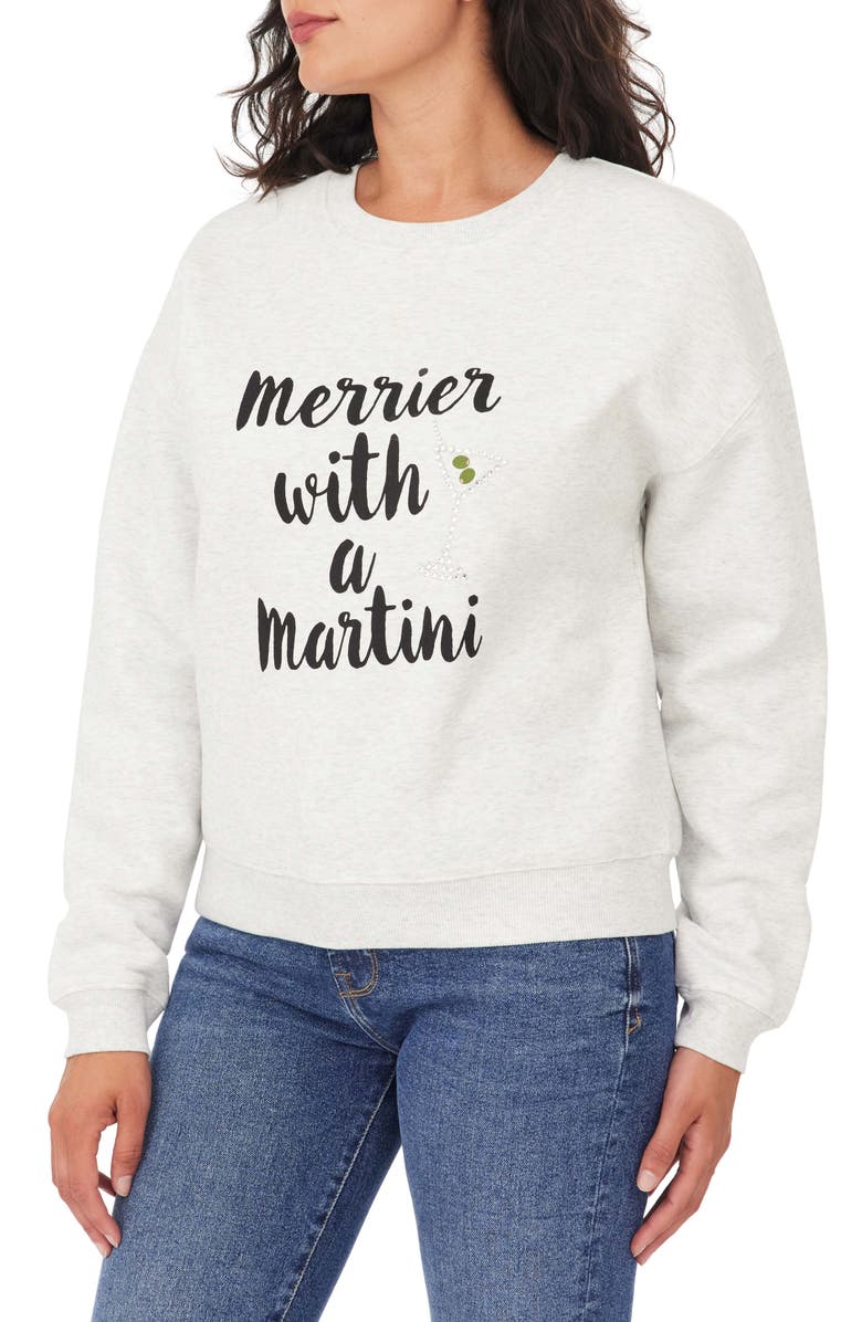 Kensie Easy Graphic Sweatshirt & Scrunchie Set, Alternate, color, Light Heather Grey Martini