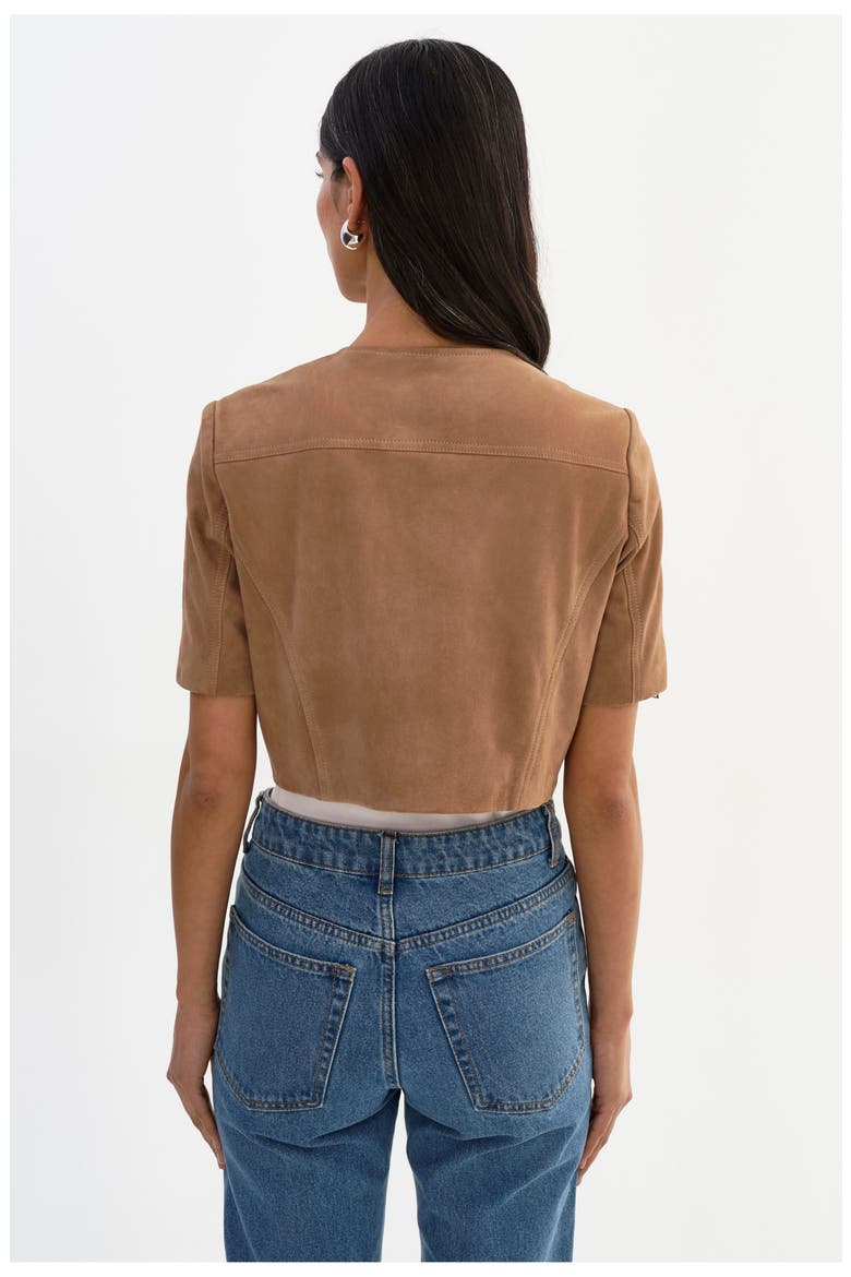 Kirsi S | Suede Cropped Jacket, Alternate, color, Latte