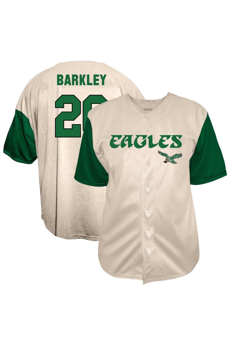 Men's Fanatics Saquon Barkley Cream Philadelphia Eagles Big & Tall Baseball Button-Up Shirt, Main, color, Cream