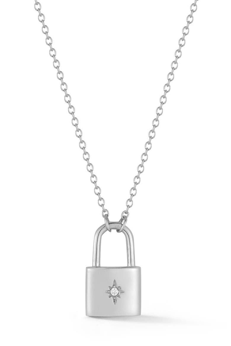 Cubic Zirconia Star Padlock Pendant Necklace, Main, color, SILVER