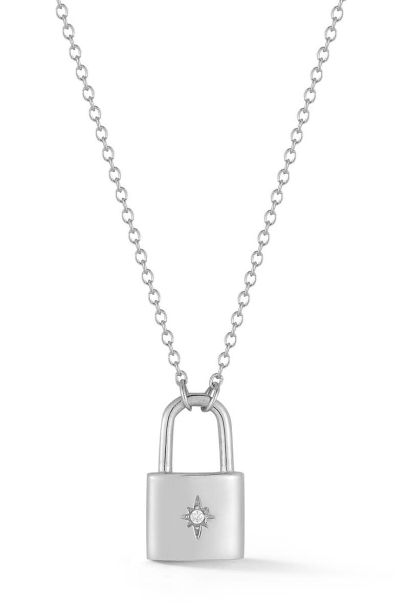 GLAZE JEWELRY Cubic Zirconia Star Padlock Pendant Necklace, Main, color, Silver