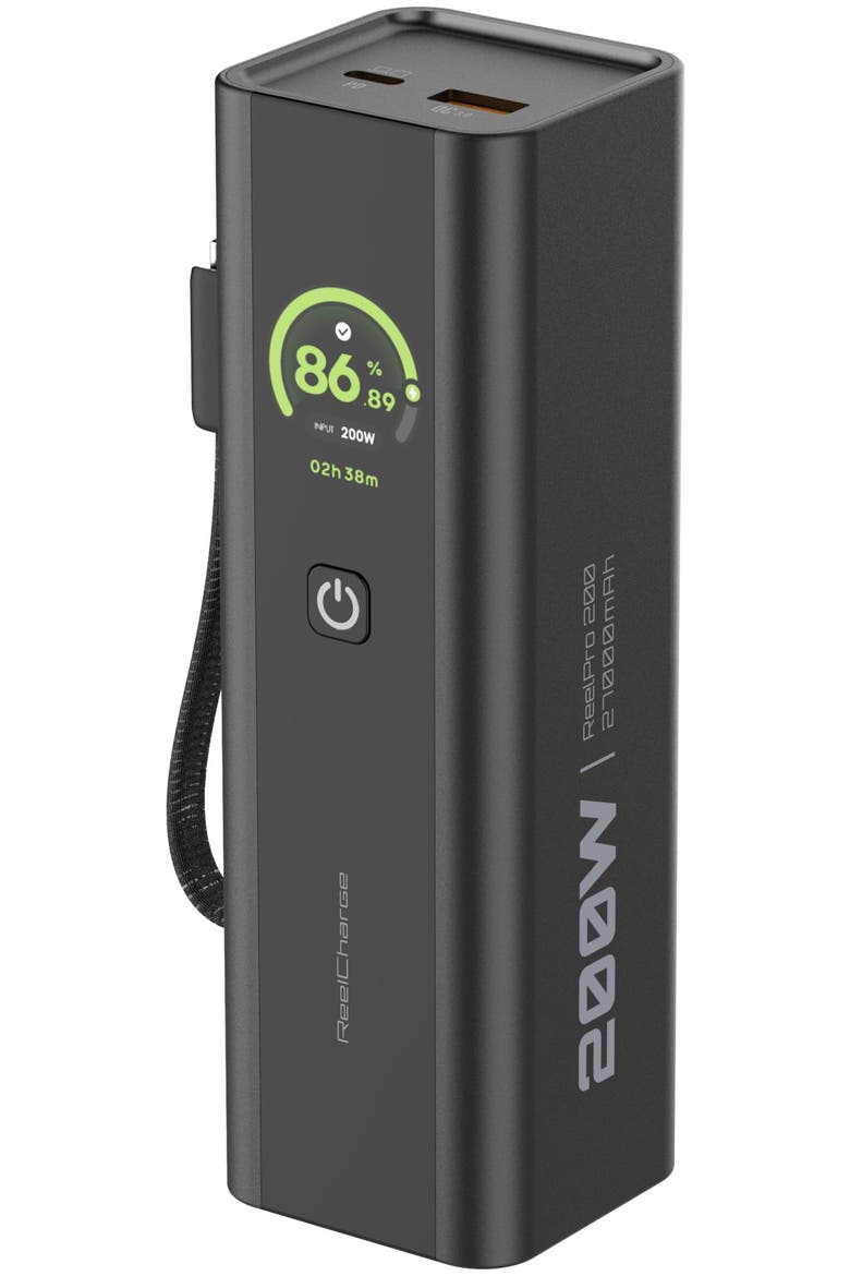 ReelPro 200W Power Bank with Integrated Cable 27,000 mA, Main, color, Black
