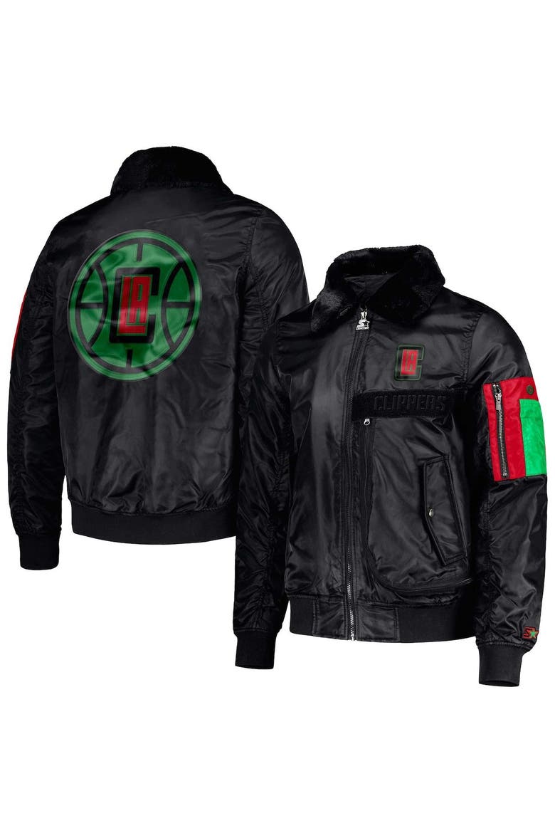 Men's Starter x Ty Mopkins Black LA Clippers Black History Month Satin Full-Zip Jacket, Main, color, Black