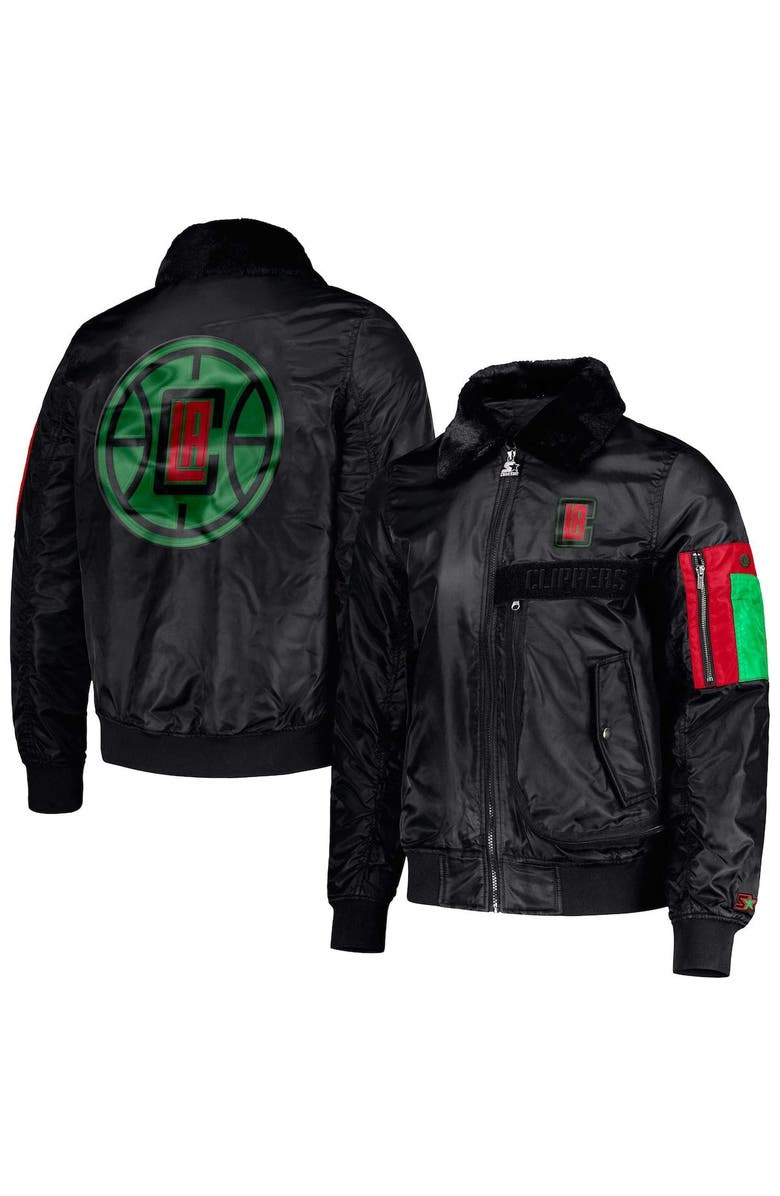STARTER Men's Starter x Ty Mopkins Black LA Clippers Black History Month Satin Full-Zip Jacket, Main, color, Black