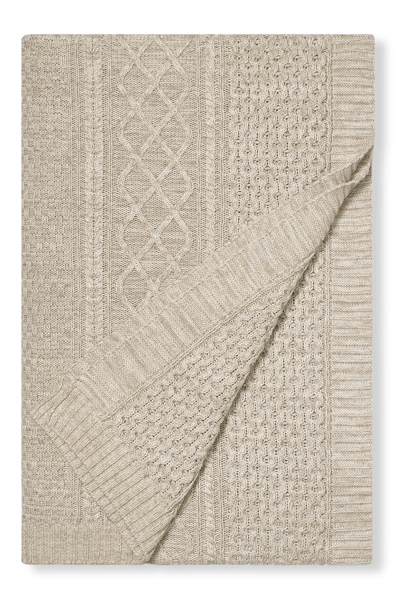Aran Cable Organic Cotton Throw Blanket, Main, color, HEATHERED OATMEAL