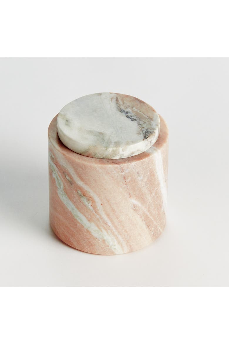 Jaqueline Round Lidded Box Short - Brown/White Marble Accent, Alternate, color, Brown
