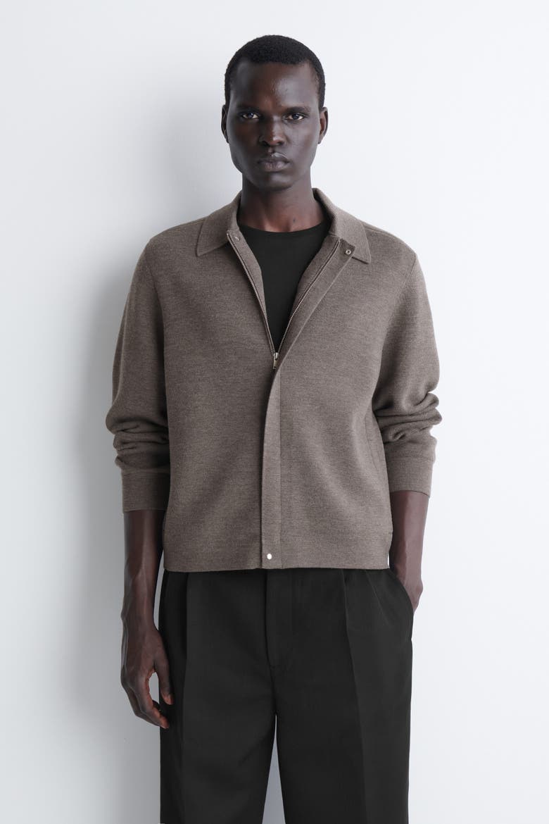 Merino Wool Harrington Jacket, Alternate, color, BROWN MÉLANGE