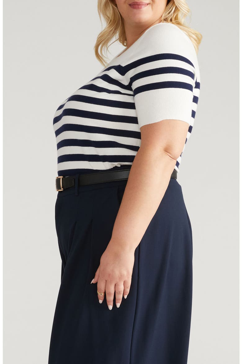 Rosie Short Sleeve Sweater, Alternate, color, CREAM/ NAVY STRIPE