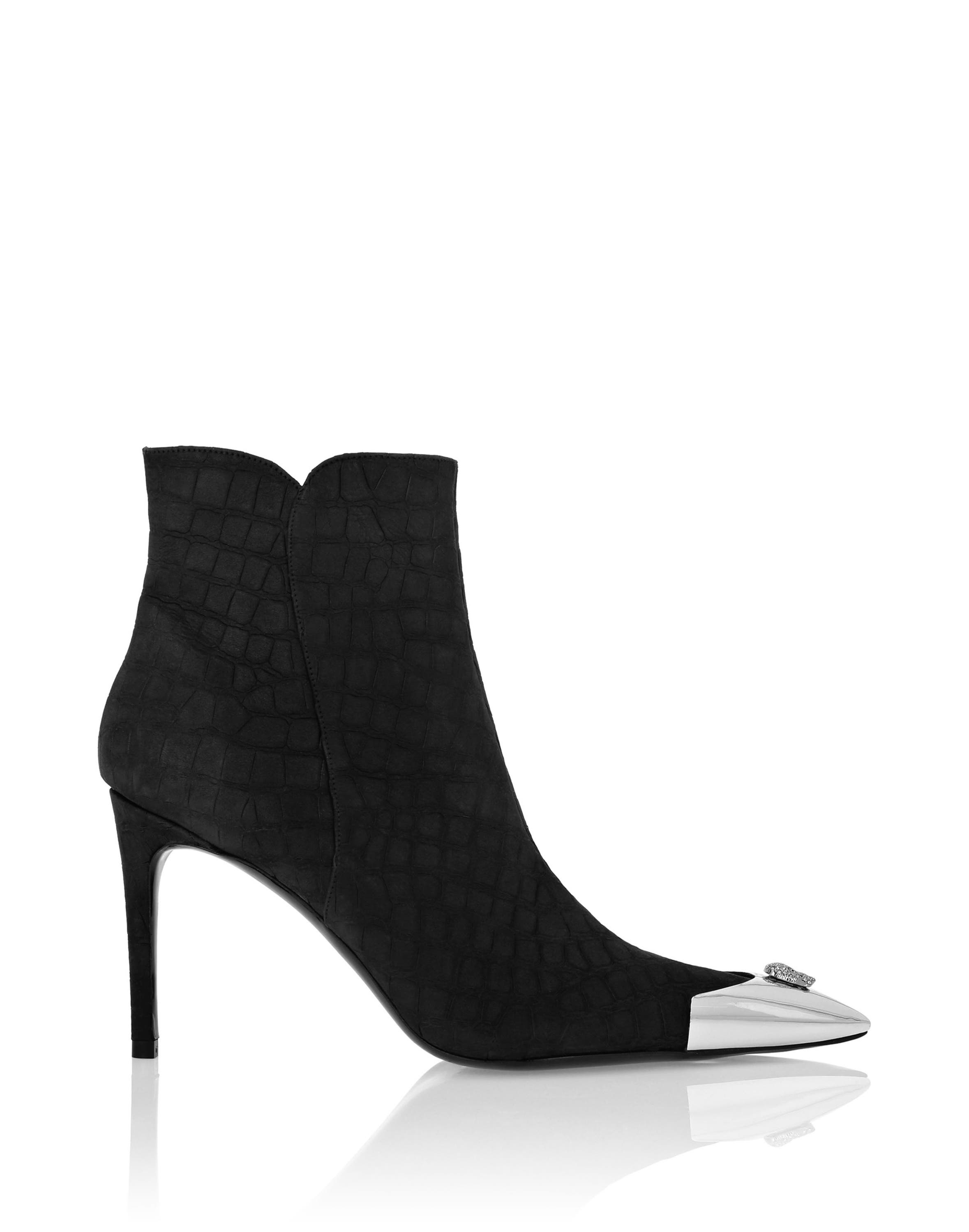 PHILIPP PLEIN Nubuck Mid-Heeled Low Boots 9 Women, Alternate, color, Black