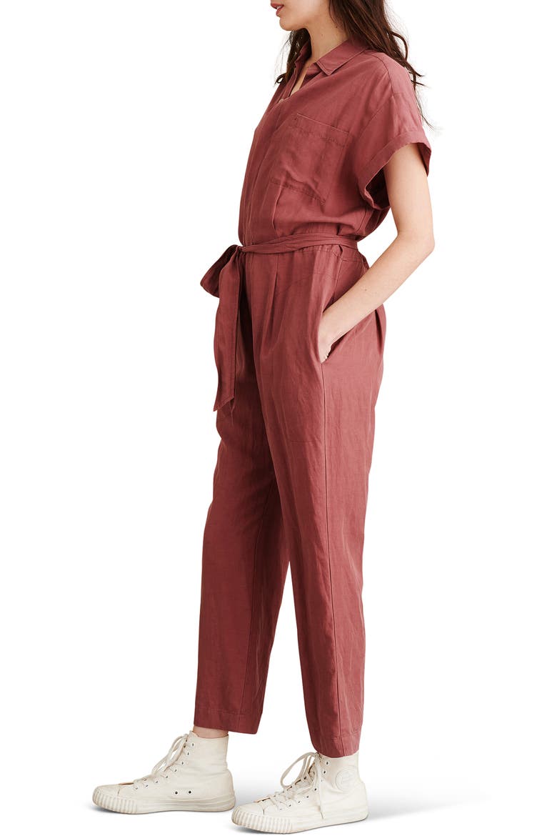 Tie Waist Crop Jumpsuit, Alternate, color, ROSE BROWN