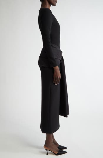 Long Sleeve Satin Sash Midi Dress