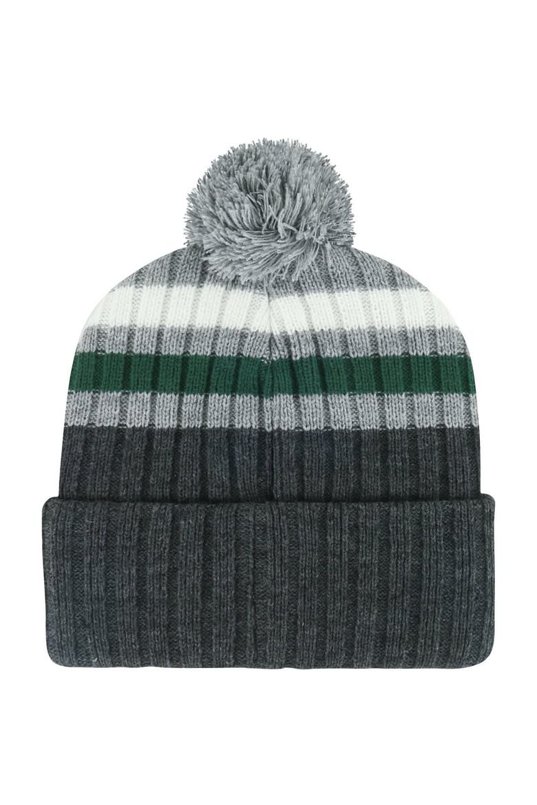 Men's '47 Charcoal Michigan State Spartans Stack Striped Cuffed Knit Hat with Pom, Alternate, color, Charcoal
