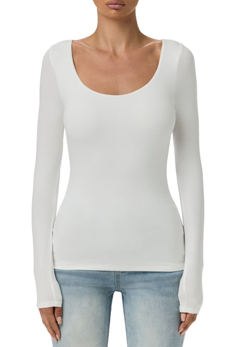 Bare Scoop Neck Long Sleeve Top, Main, color, WHITE