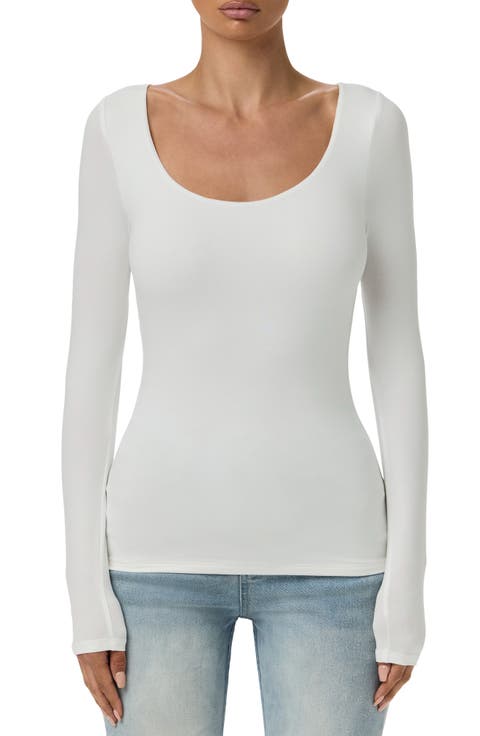 Bare Scoop Neck Long Sleeve Top