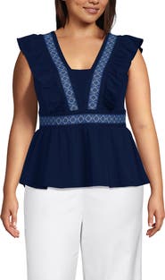 Lands' End Lightweight Jersey Ruffle Peplum Top