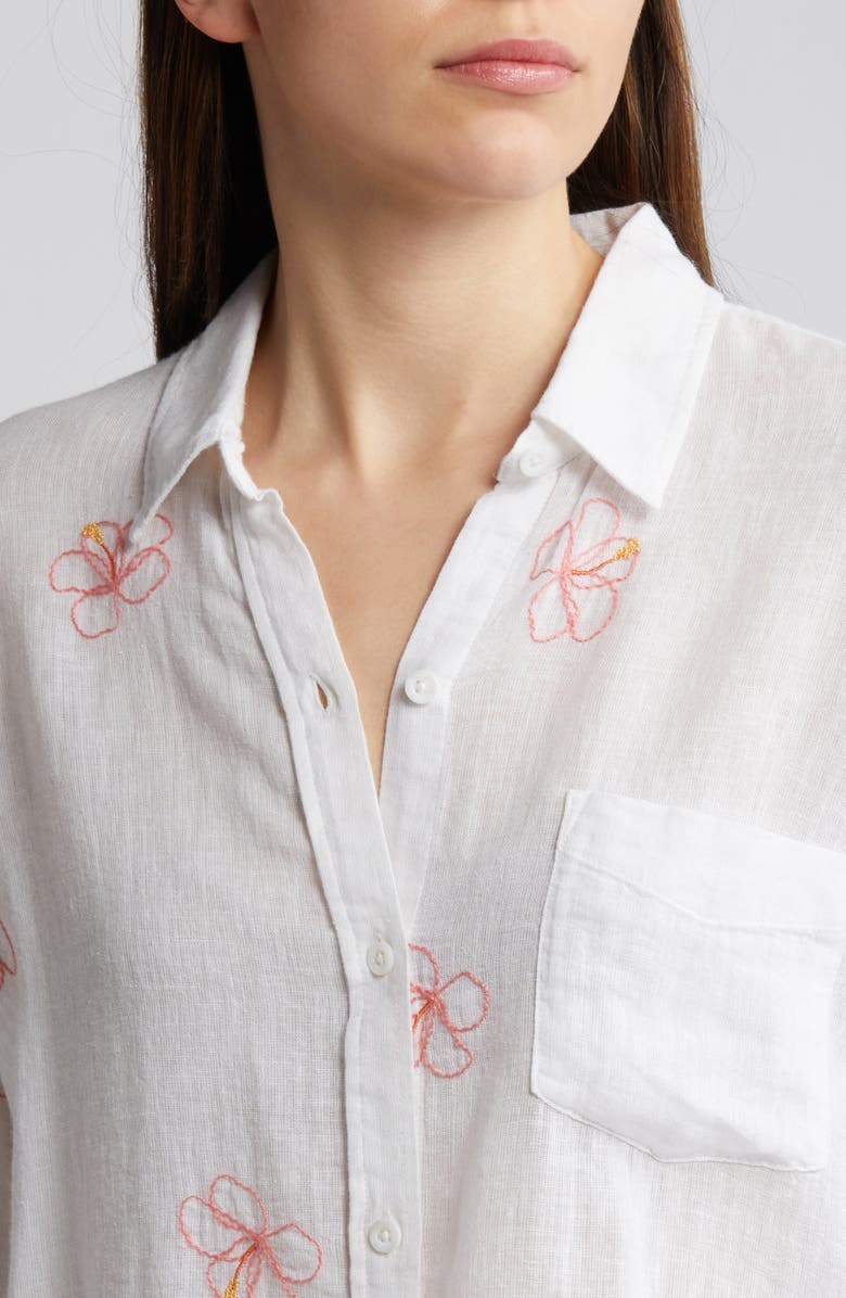 Rails Charli Linen Blend Button-Up Shirt, Alternate, color, Hibiscus Embroidery
